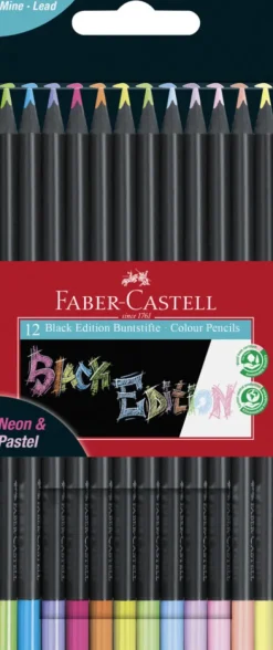 Faber-Castell Buntstifte Black Edition Neon + Pastell 12er Set