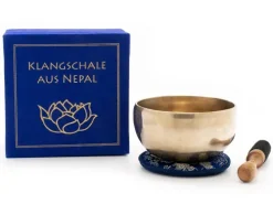 Klangschalen-Center Klangschale in blauer Geschenkbox S mit Lotus-Aufdruck und Zubehör New