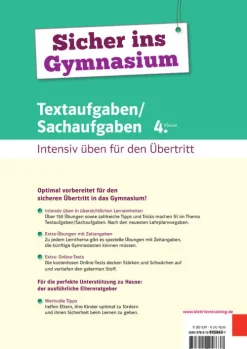 Klett Lerntraining Sicher ins Gymnasium Textaufgaben/Sachaufgaben 4. Klasse