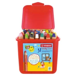 Buntstifte, Wasserfarbe & Wachsmalkreide woody 3in1, 38er Box und 3 Spitzer mit 13 verschiedenen Farben-STABILO Clearance