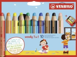 Buntstifte woody 3in1, 10er Set mit Spitzer-Stabilo Best