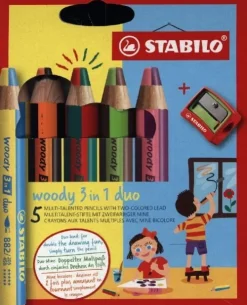 Buntstifte woody 3in1 duo 5er Set mit Spitzer-Stabilo Discount
